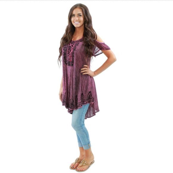 🌺Boho Short Sleeve Tunic S/M - Picture 2 of 10